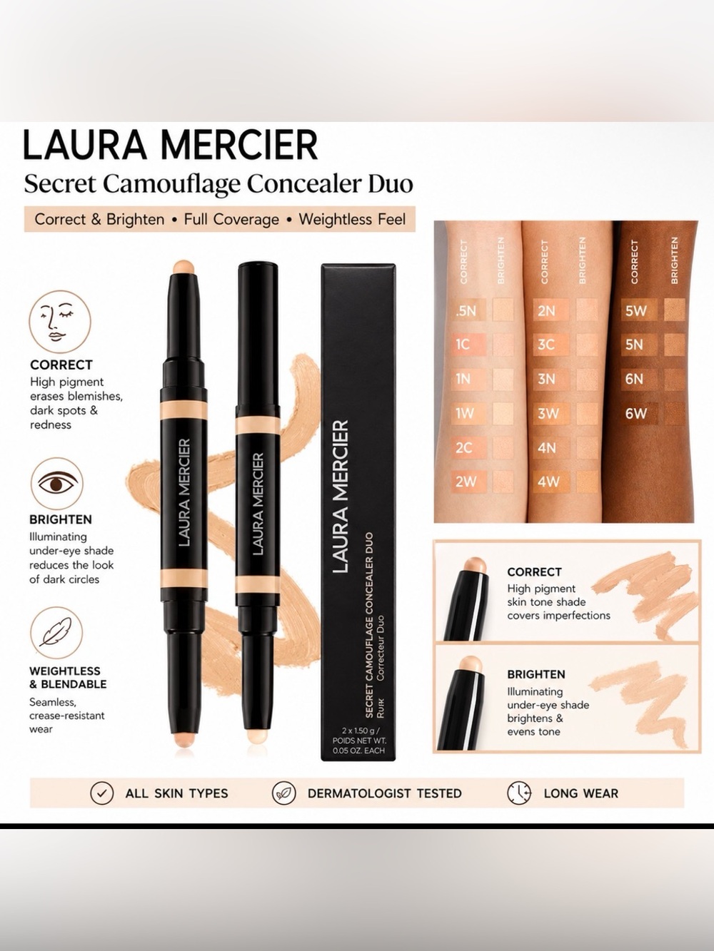 Laura Mercier Secret Camouflage Concealer Duo Stick Full Brightening Shade 1N
